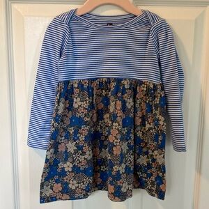 Tea collection baby mix print 2 tone long sleeve skirt dress. Size 2t blue
